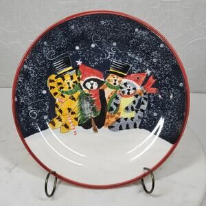 Creatively Yours Holiday Tabby Cat Plate 10" White Christmas Dinner Winter Night